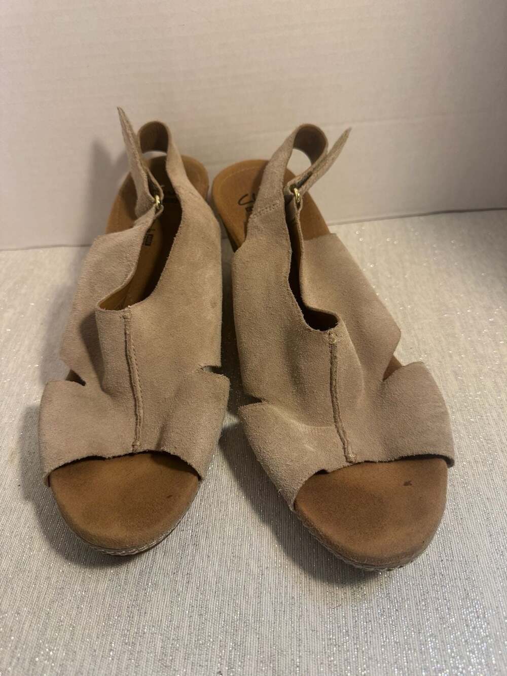 Clarks Collection Suede Slingback Cork Wedge Sandals Size 11